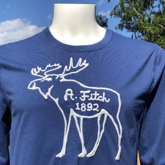 Abercrombie & Fitch Mens M Blue Muscle Shirt Long Sleeve White Moose EUC. Soft - Picture 3 of 8